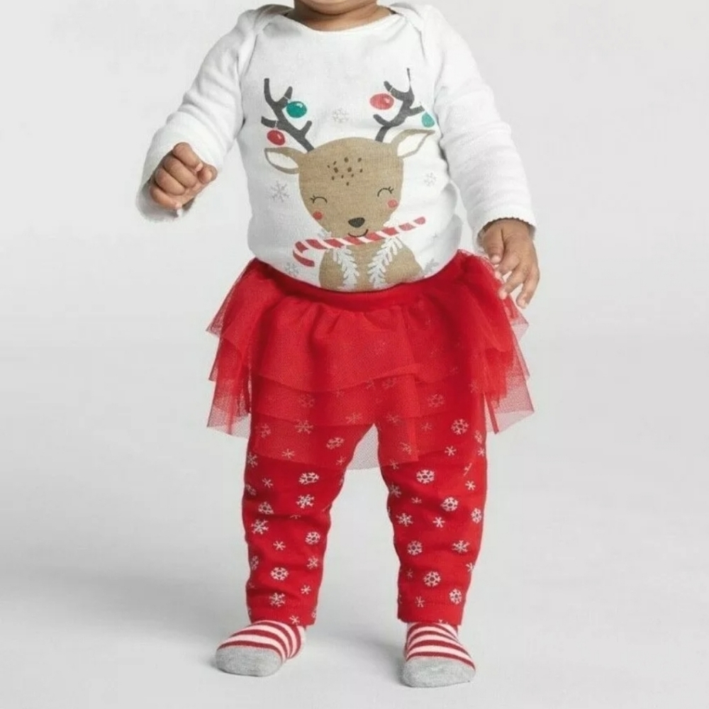 Carter's Just One You Christmas Reindeer Bodysuit Tutu Leggings Red Baby 6mo